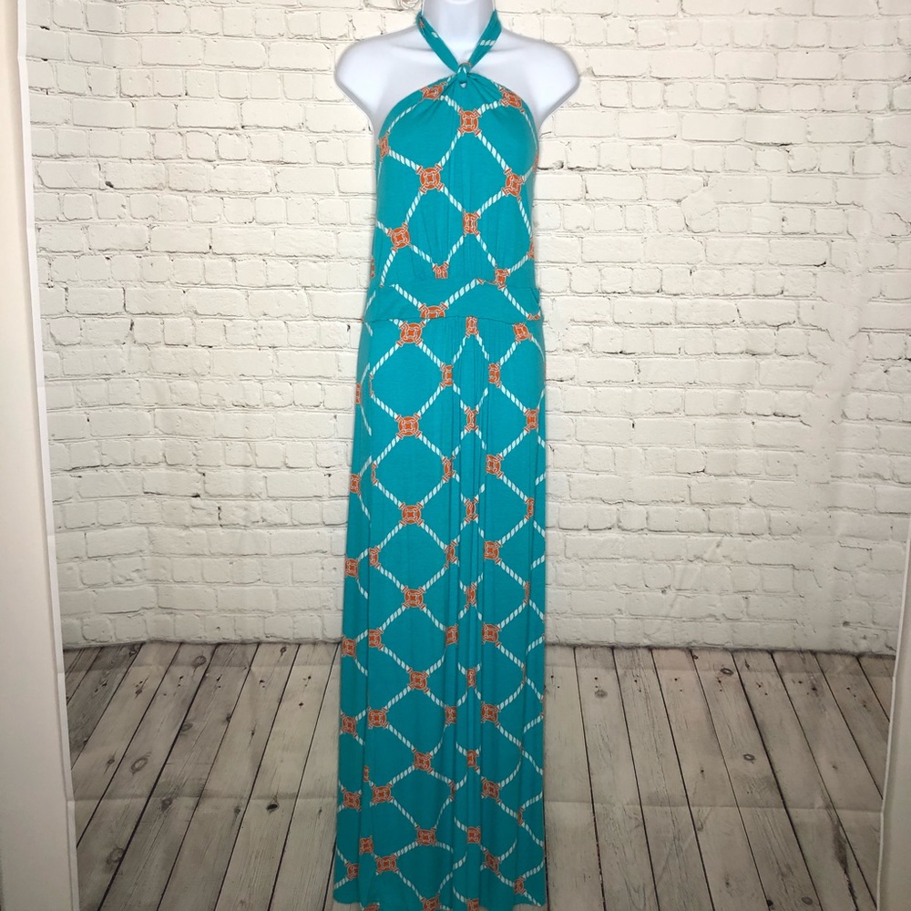 MacBeth Collection Maxi Dress Tie Neck  0029